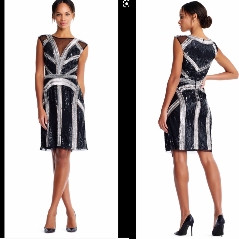 Aidan Mattox sequin and beaded sleeveless illusion dress